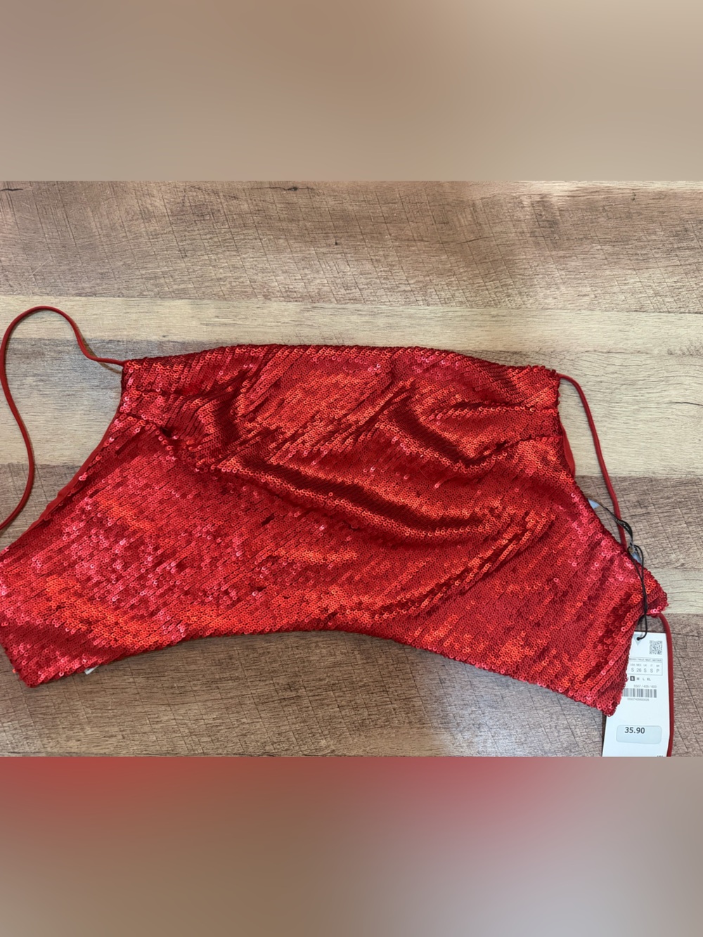 Zara Red Sequin Bandeau Crop Top